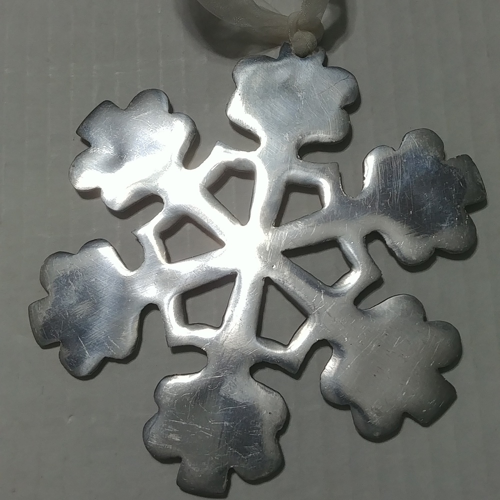 Silver Metal Snowflake Ornament Tier Tray Decor, Large